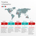 World map infographics template. Timeline infographic with 5 steps and arrows. Vector illustration. Royalty Free Stock Photo